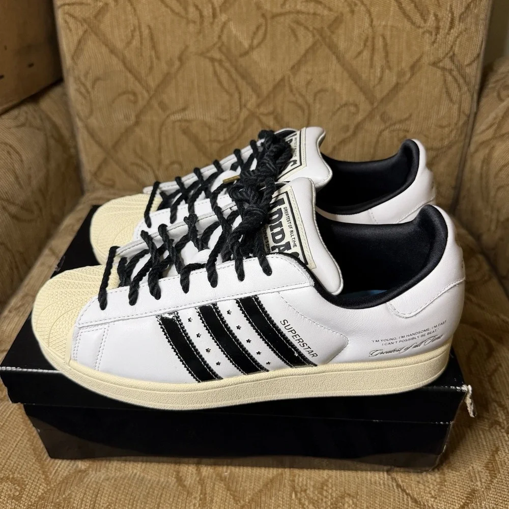 adidas Superstar II Muhammad Ali Cloud White Core Black Gold KJ4278 Men Size 10